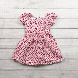 Little Lass Girls Dress White Pink Red Heart Print Puff Sleeve Fit Flare 6